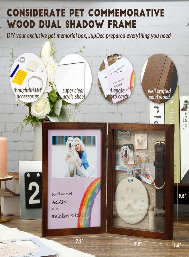 JupDec Dog Memorial Gifts Pet Shadow Box Wooden Picture Frame with Paw Print Keepsake for Loss of Dog & Cat Remembrance Sympathy Deep Display Case for Collar and Hair (Brown) - Image 2